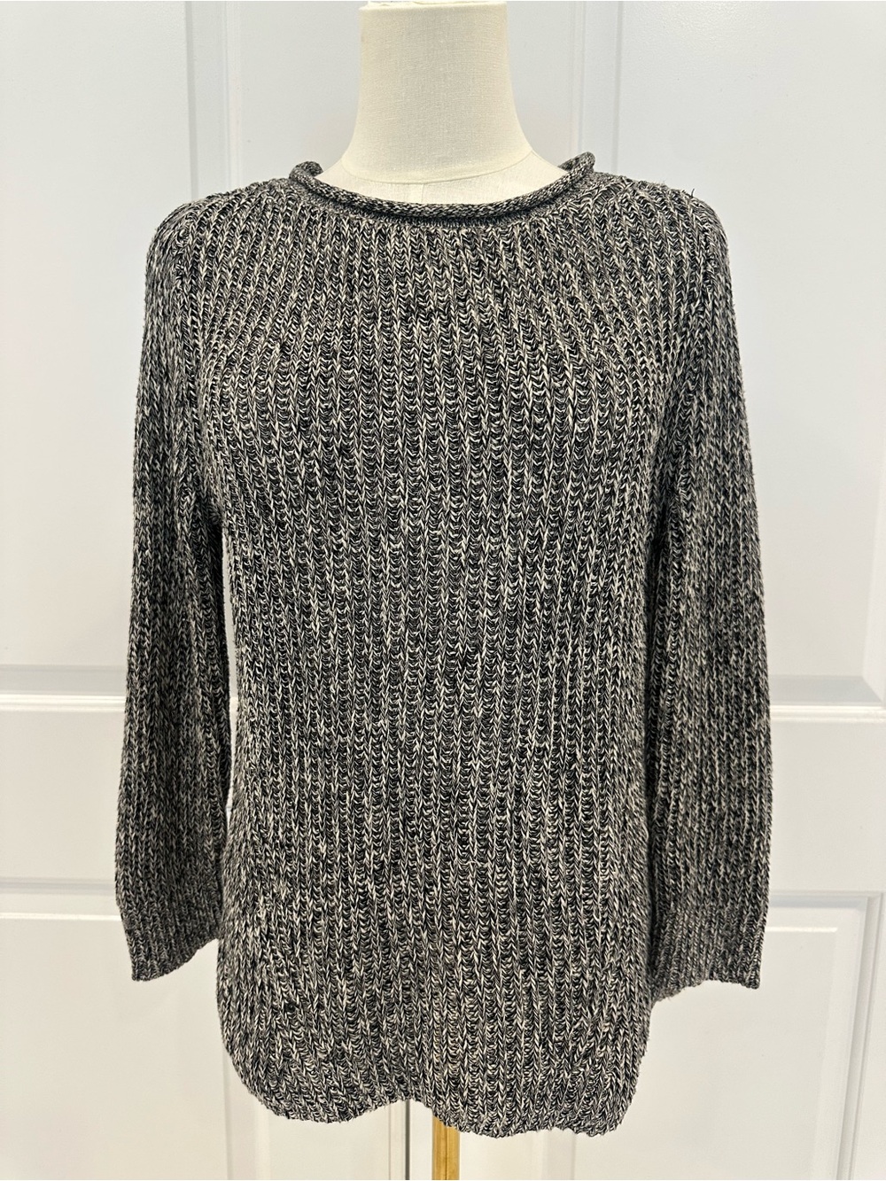 Ralph Lauren Black & White Marled Cotton Knit Sweater - LRL